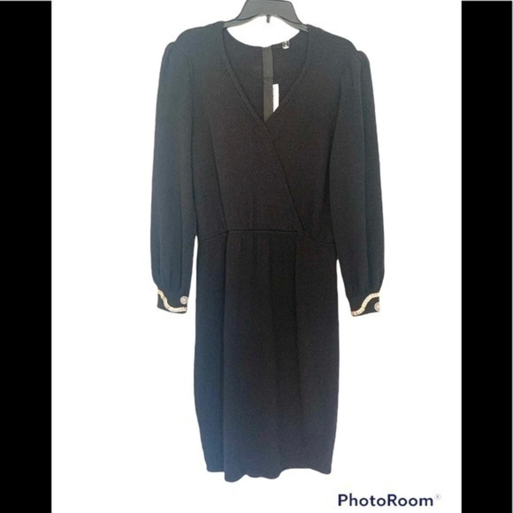 St.John by Marie Gray Santana Knit Midi Dress Embellished V-neck Black Size 12